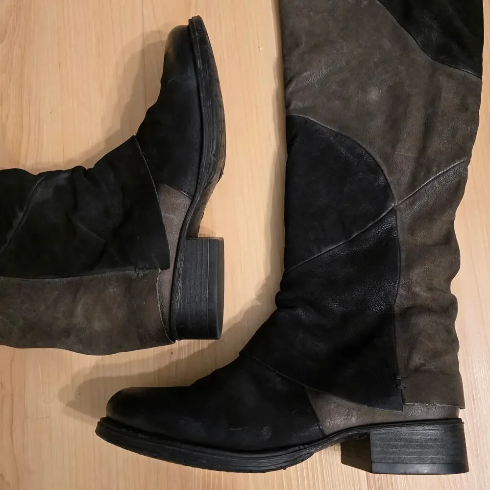 Miz Mooz Novel Over the Knee Boots Black x Brown Size 41 US 9.5-10 Knee-High